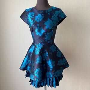 Lulu’s sz XS floral fit flare short sleeve mini cocktail dress NWOT‎